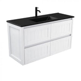 Fienza 1200mm Dolce Matte Black Top Hampton Wall Hung Vanity - Satin White